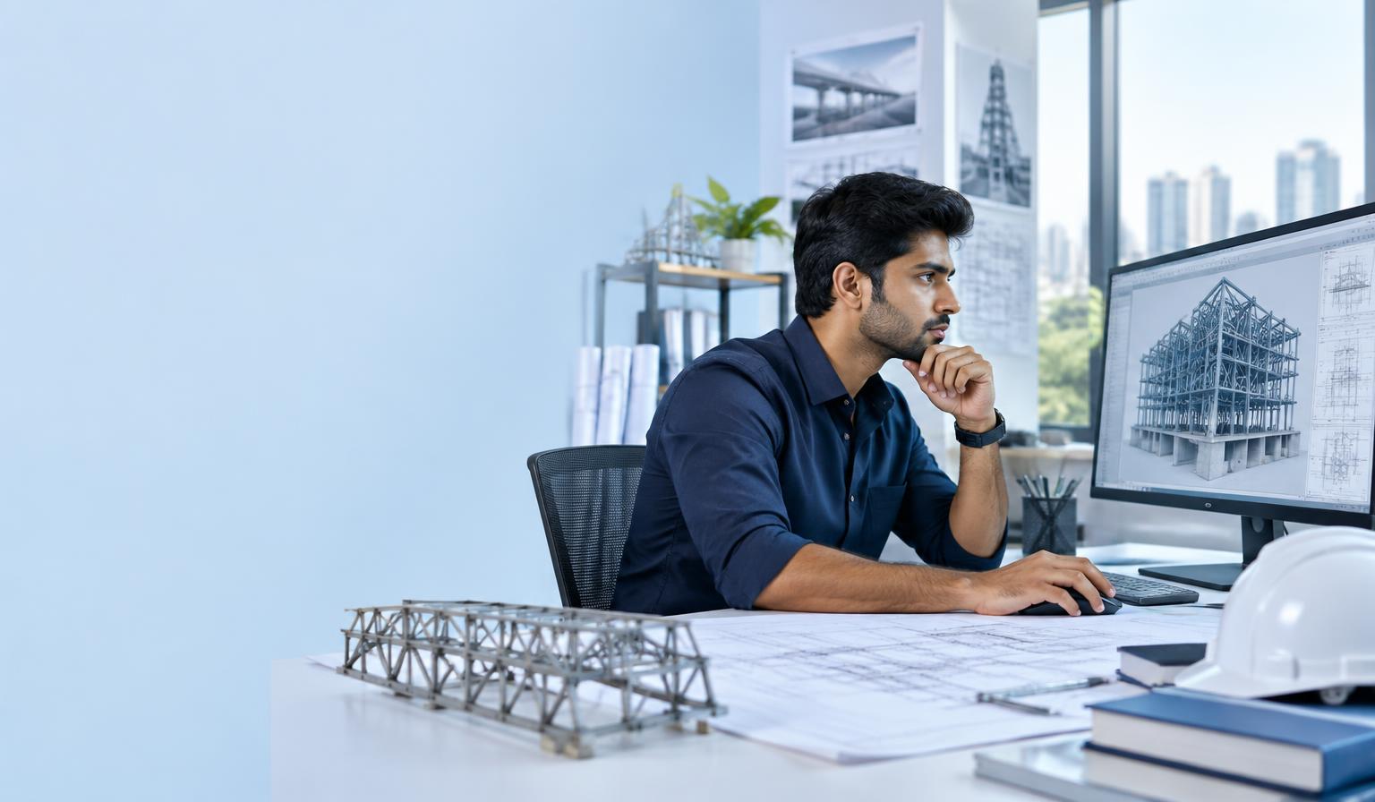 Civil engineer working with a structural model